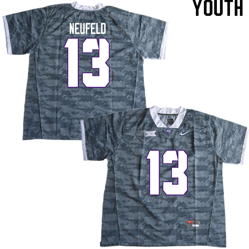Youth #13 Jake Neufeld TCU Horned Frogs College Football Jerseys Sale-Gray - Click Image to Close